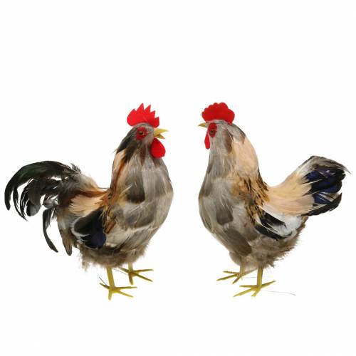 Easter decoration cock and hen with feathers natural H26cm set of 2