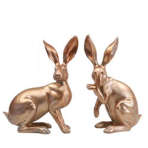 Floristik24 Deco bunny gold sitting pair of easter bunnies H30.5cm 2pcs