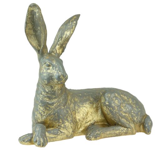 Decorative Bunny Lying Gold Gray Decorative Figure Easter 27x13x25cm