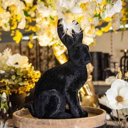 Product Large Easter Bunny Decoration Black Flocked Ceramic H42.5cm