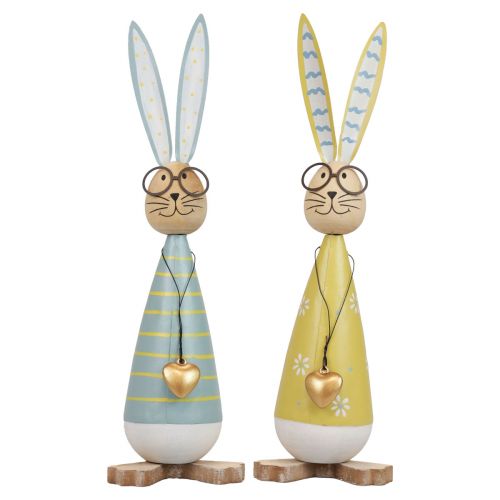 Product Decoration Rabbit with Glasses Easter Decoration Wood Metal Easter Bunny 29cm 2 Pcs