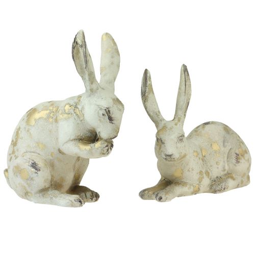 Product Decorative rabbits sitting standing white gold H12.5x16.5cm 2pcs