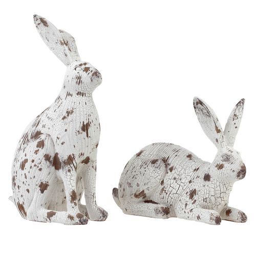 Product Decorative rabbits white vintage wood look Easter H14.5/24.5cm 2pcs