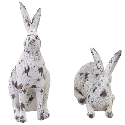 Product Decorative rabbits white vintage wood look Easter H14.5/24.5cm 2pcs