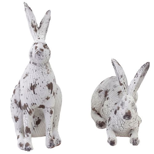 Product Decorative bunnies white vintage wood look Easter H14.5/24.5cm 2pcs