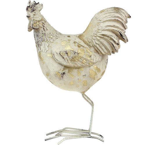 Floristik24 Decoration Chickens White Gold Rooster Hen Vintage L13cm 2 Pcs