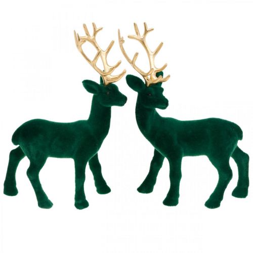 Product Deco deer green and gold Christmas decoration deer figures 20cm 2pcs