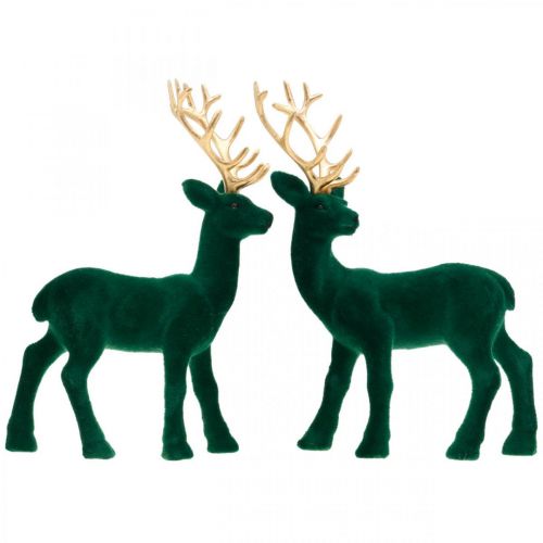 Product Decoration Deer Green and Gold Christmas Decoration Deer Figures 20cm 2 Pcs