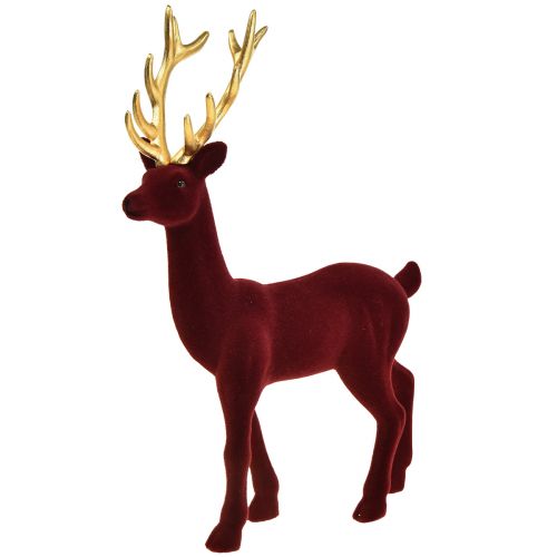 Product Deco Deer Reindeer Bordeaux Gold Figurine Flocked H37cm