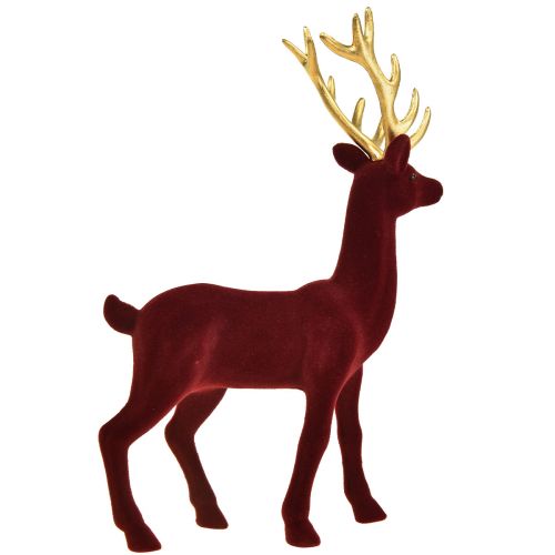 Product Deco Deer Reindeer Bordeaux Gold Figurine Flocked H37cm