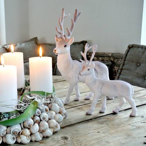 Product Decoration deer flocked/snowed 27,5cm 2 pcs