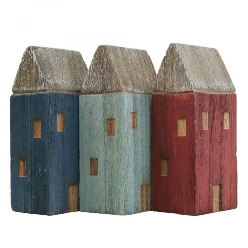 Floristik24 Deco Wooden Houses Shabby Chic Maritime Deco H14cm 3pcs