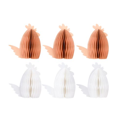 Floristik24 Decorative Chicken Rooster Honeycomb Paper White Orange 7.5×4.5×8cm 6pcs