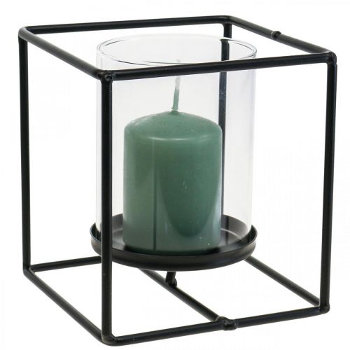 Floristik24 Decorative Candle Holder Black Metal Lantern Glass 12×12×13cm