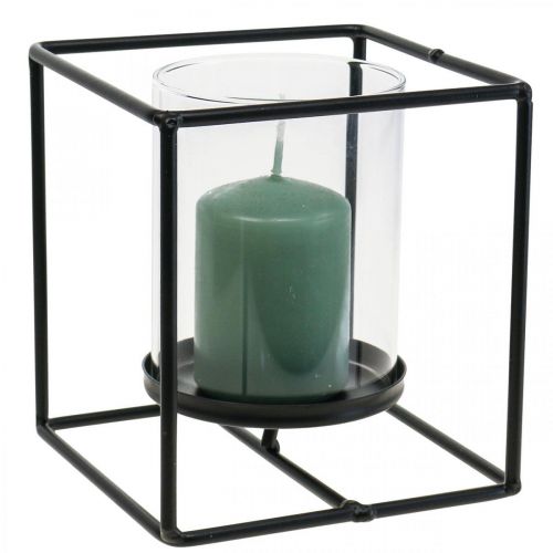 Floristik24 Decorative candle holder black metal lantern glass 12×12×13cm