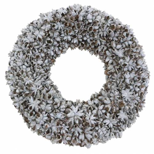 Floristik24 Decorative wreath star anise with glitter washed white Ø20cm