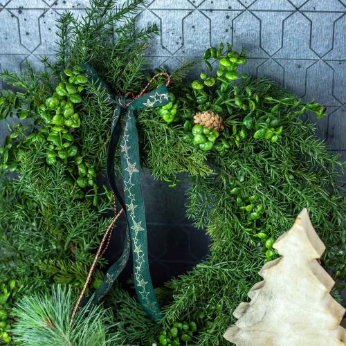Product Decorative wreath large coniferous branches, cones and boxwood green 70cm