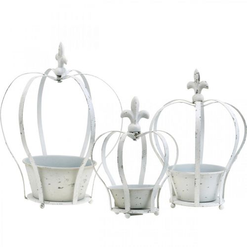 Floristik24 Decorative crown white shabby chic metal garden decoration set of 3