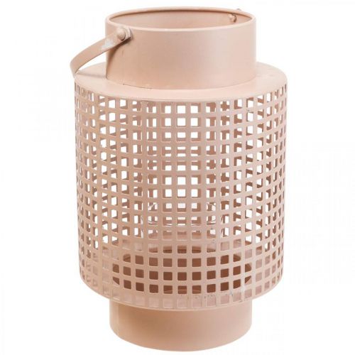 Decorative lantern pink metal lantern with handle Ø18cm H29cm
