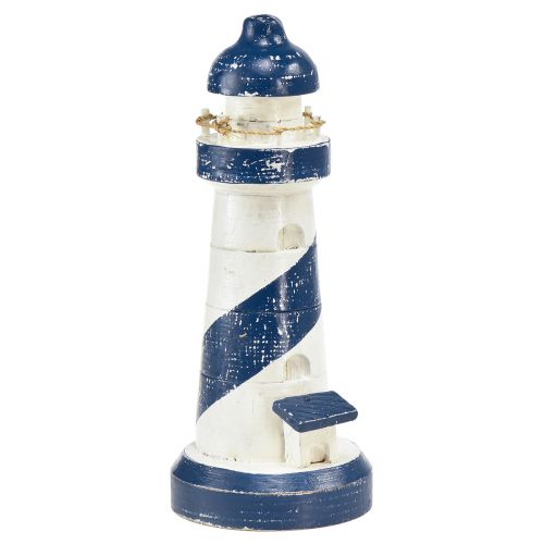 Decoration lighthouse wood blue white maritime Ø7.5cm H19cm