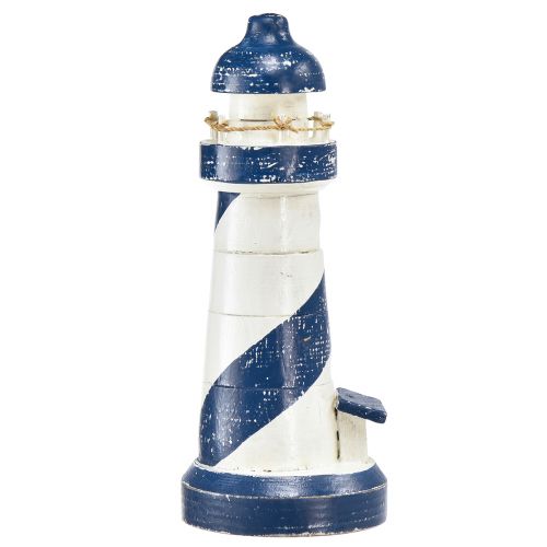 Product Decoration lighthouse wood blue white maritime Ø7.5cm H19cm