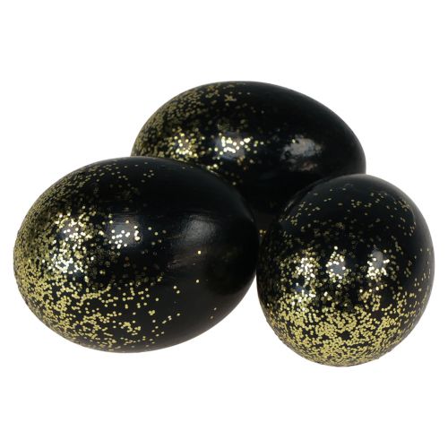 Product Decorative Easter eggs real goose egg black with gold glitter H7.5–8.5cm 10 pcs