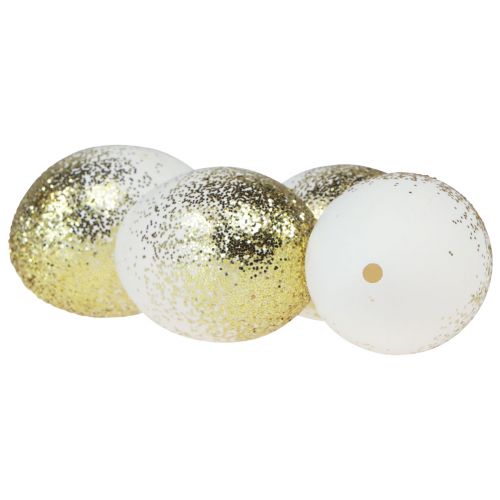 Product Decorative Easter eggs real goose egg white with gold glitter H7.5–8.5cm 10pcs