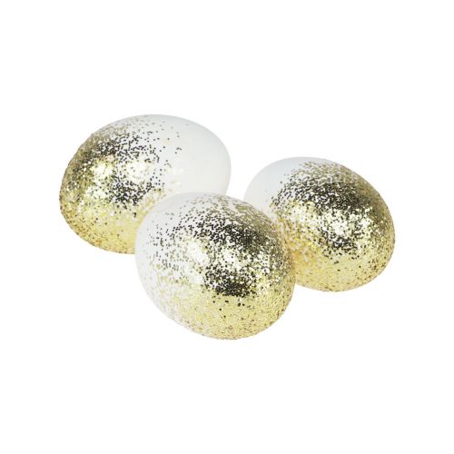 Floristik24 Decorative Easter eggs real chicken egg white with gold glitter H5.5–6cm 10 pieces