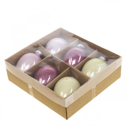 Floristik24 Deco Easter eggs to hang up glass pink/green Easter decorations 6 pieces