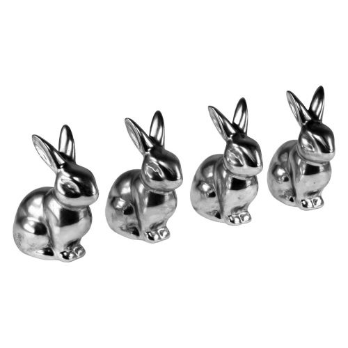 Decorative Easter Bunny Silver Easter Decoration Bunny Sitting H9cm 4pcs