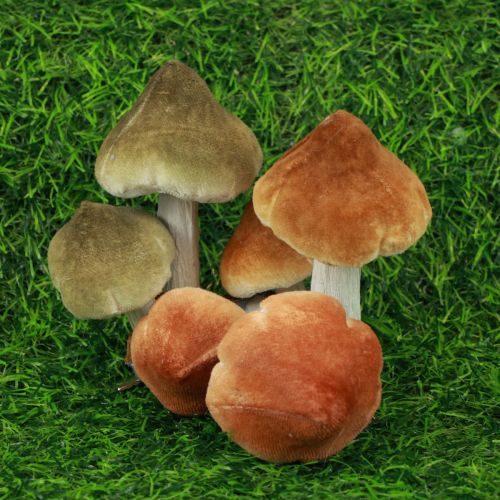 Product Decorative mushrooms with clip autumn decoration flocked assorted 9cm 3pcs