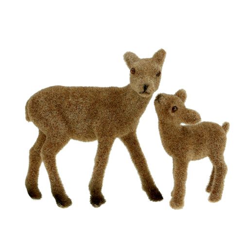 Floristik24 Deco deer 10cm with fawn brown flocked set