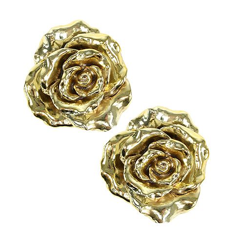 Floristik24 Decorative rose Ø12cm gold, shiny 4pcs