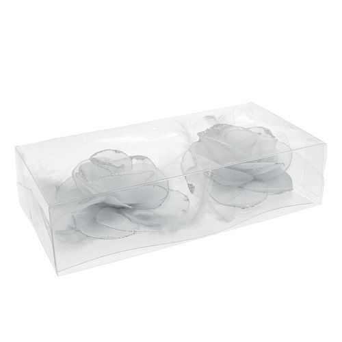 Floristik24 Decorative rose on clip Ø10cm silver 2pcs