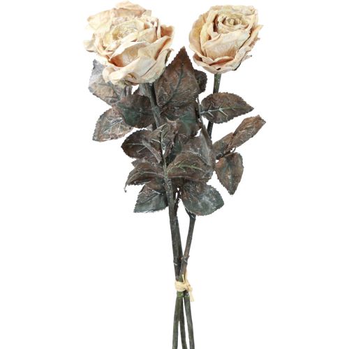 Decorative Roses Cream White Artificial Roses Silk Flowers Antique Look L65cm Pack of 3