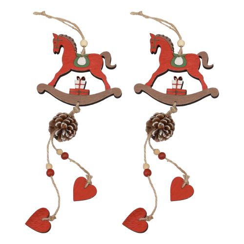 Floristik24 Decorative Rocking Horse Wooden Hanging Decoration Christmas Red 37cm 2pcs