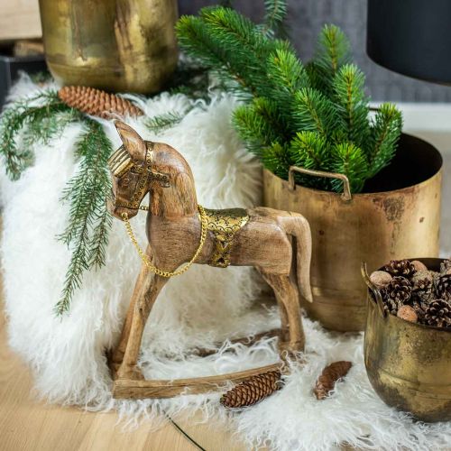 Product Decorative rocking horse wood solid Christmas nature, golden 28 × 39 × 9,5cm