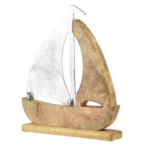Product Decorative ship wood metal silver mango wood 16.5x4x18.5cm