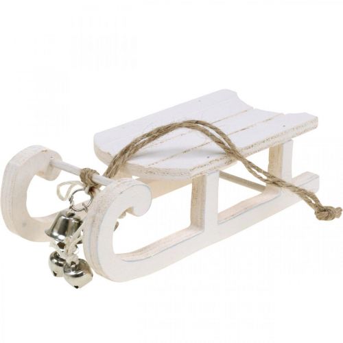 Product Deco sleigh white silver with bell cord L13cm 4pcs