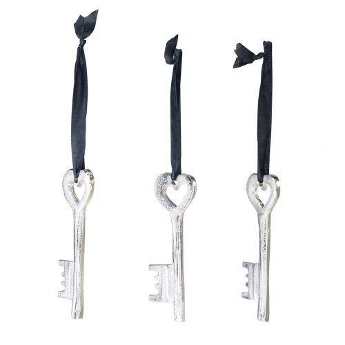 Decorative key silver decorative hanger metal 6x11cm 3pcs