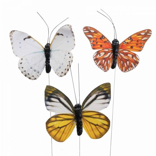 Product Deco butterfly on wire colorful spring decoration 8cm 12pcs
