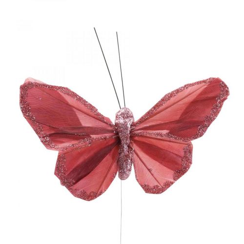 Floristik24 Deco butterfly on wire feather butterfly pink 10×6cm 12pcs