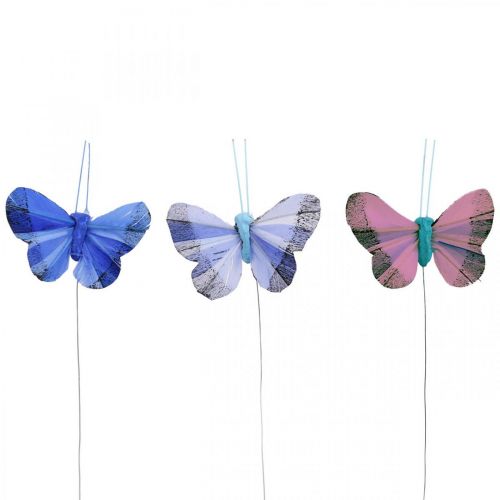 Floristik24 Deco butterflies feather butterfly pink, blue 6cm 24p