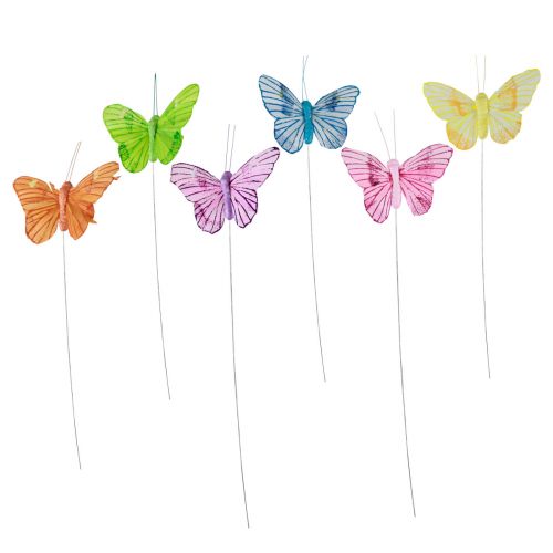 Product Decorative butterflies on wire colored feathers 5.5×8cm 12 pcs