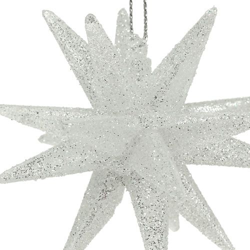 Product Deco stars with mica 7.5cm silver 8pcs