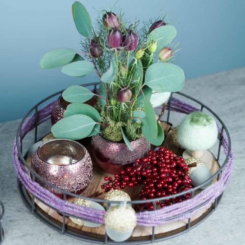 Product Decorative tray round wood, metal natural Ø25/30/35cm set of 3