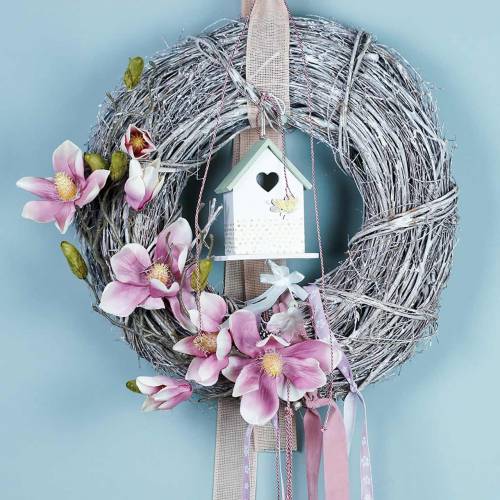 Product Decorative bird house to hang yellow-white 12cm