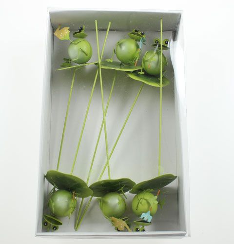 Floristik24 Decorative frog with gardening implement on the rod 6pcs