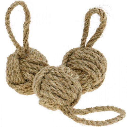 Floristik24 Decoration for hanging rope ball jute natural Ø5.5cm 3pcs