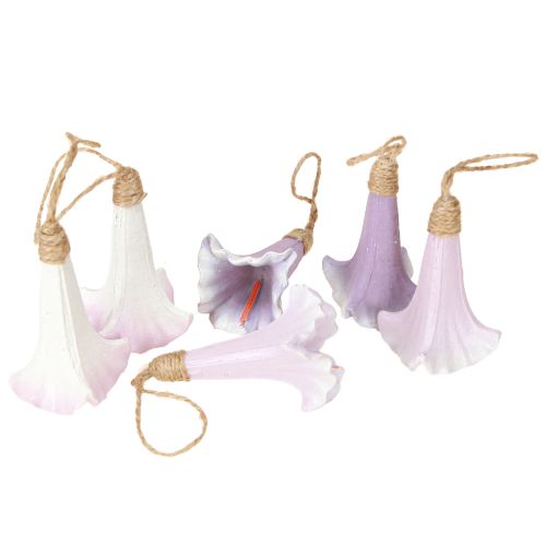 Product Decorative hanger Bellflower Purple White Ø3.5cm H8cm 6pcs